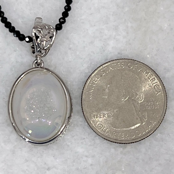 Pearl Shimmer Drusy Quartz with Thai Spinel Bead Necklace - Picture 10 of 13